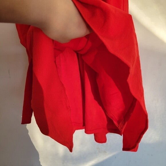 Monteau Red Scalloped Hem Sleeveless Button Front Belted Mini Dress Size Large - Picture 5 of 10